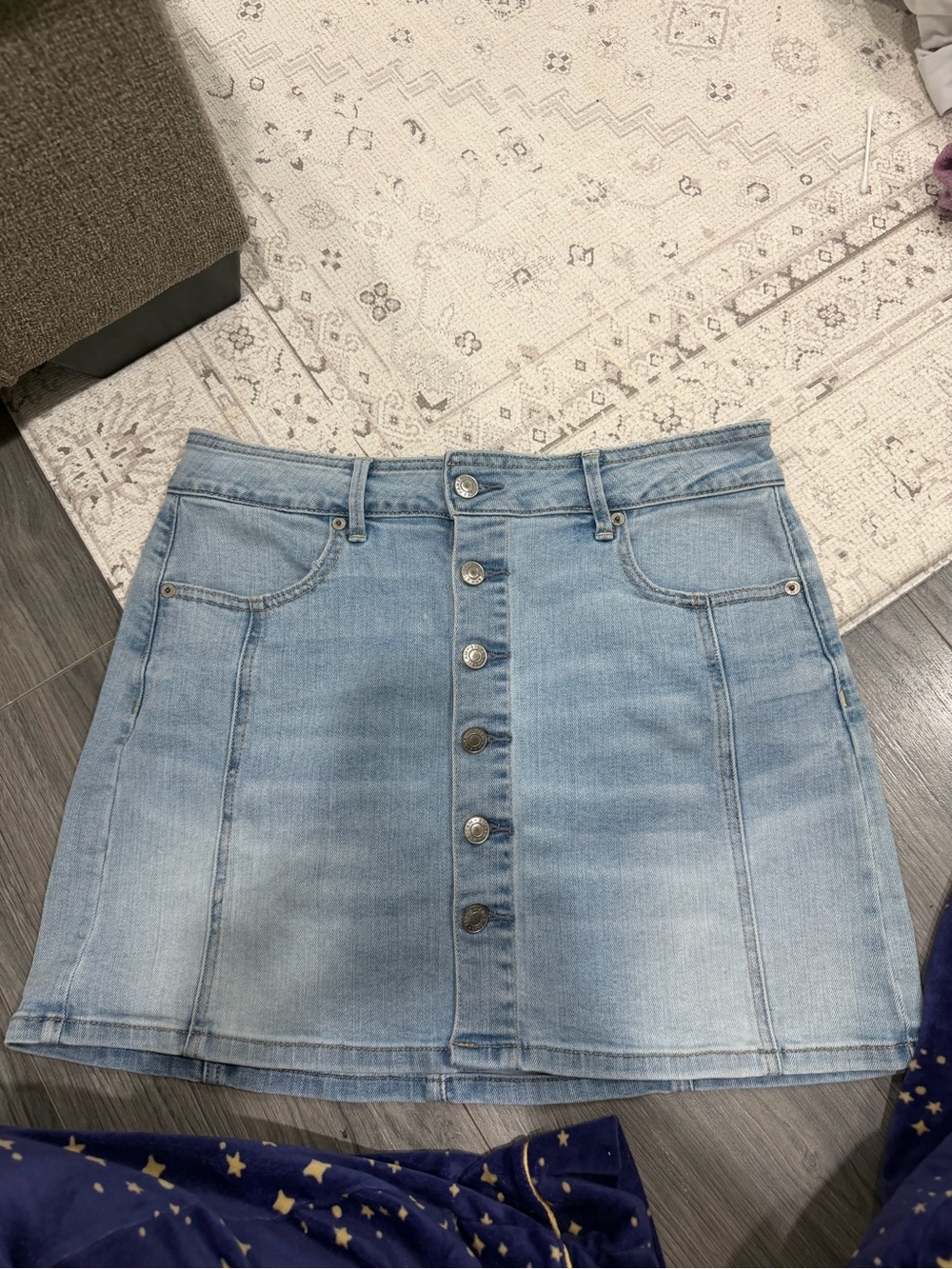American Eagle Outfitters Light Blue Button-Up Denim Mini Skirt